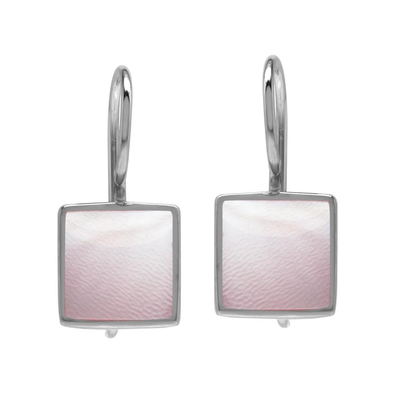 Silvershake 9 mm Square Pink Mother Of Pearl Shell Inlay 925 Sterling Silver Basic Hook Lock Earrings - Image 4